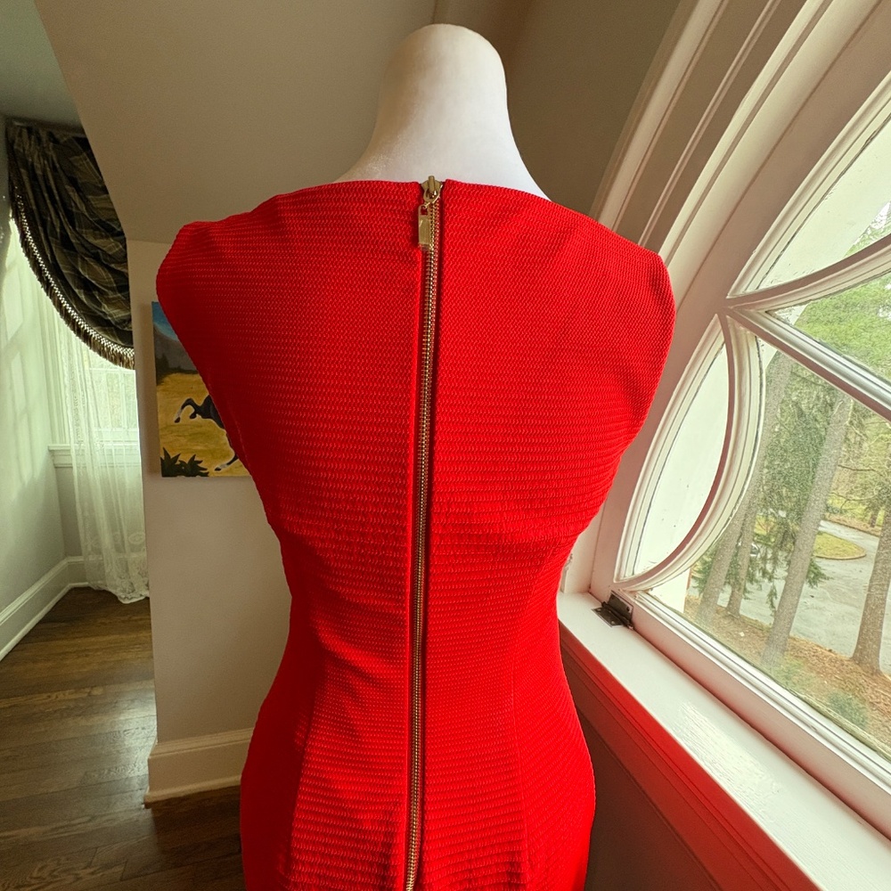 Red Fitted Embossed Dress - Picture 5 of 6